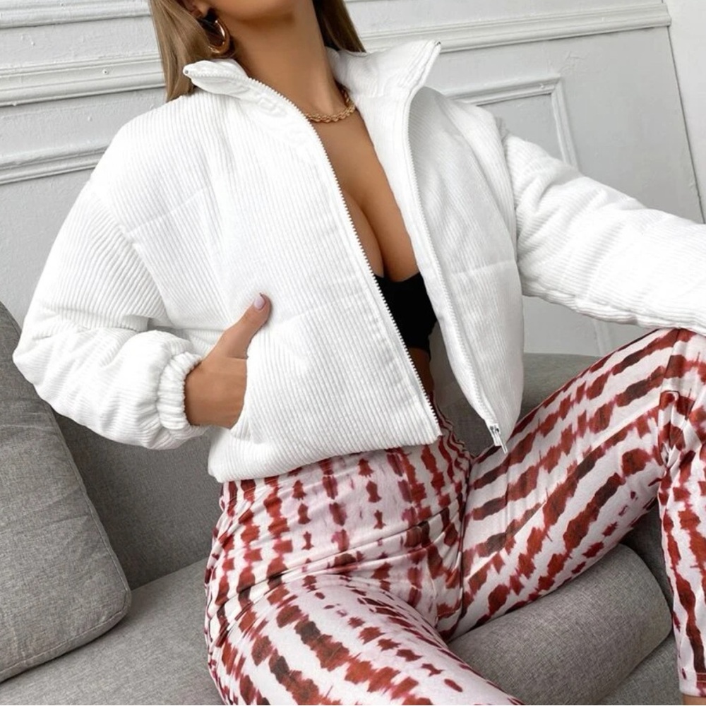 White cropped puffer jacket